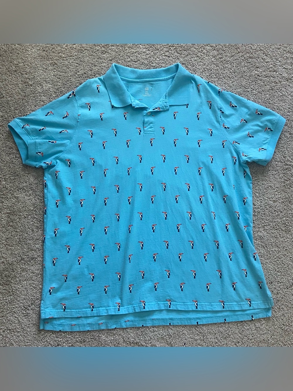 Harbor Bay Men’s 4XL Light Blue/ Aqua Toucan Print Short Sleeve Polo Shirt